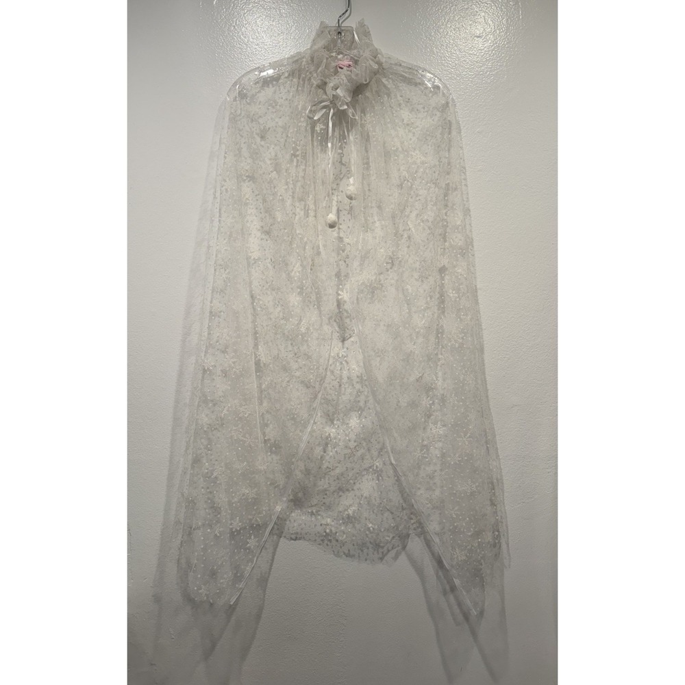 Cape White Sheer Snowflake Dot Girls Size Medium Play Fairy Whimsical Festival